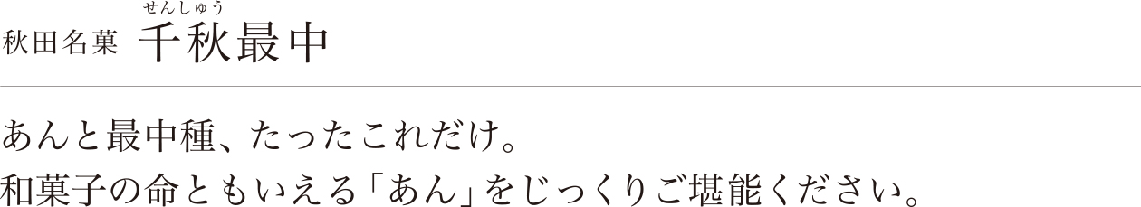 あんと最中種、たったこれだけ。和菓子の命ともいえる「あん」をじっくりご堪能ください。